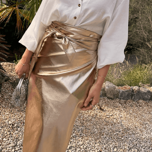 Never Fully Dressed Gold Vegan Leather Jaspre Skirt